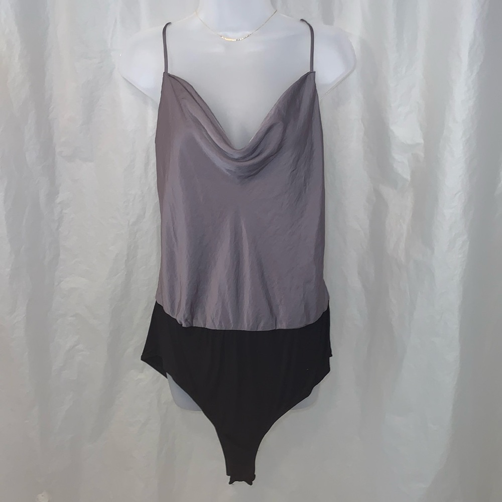 0X Knit Bodysuit Gray / Black Snap Closure Plus Sized Bodysuit